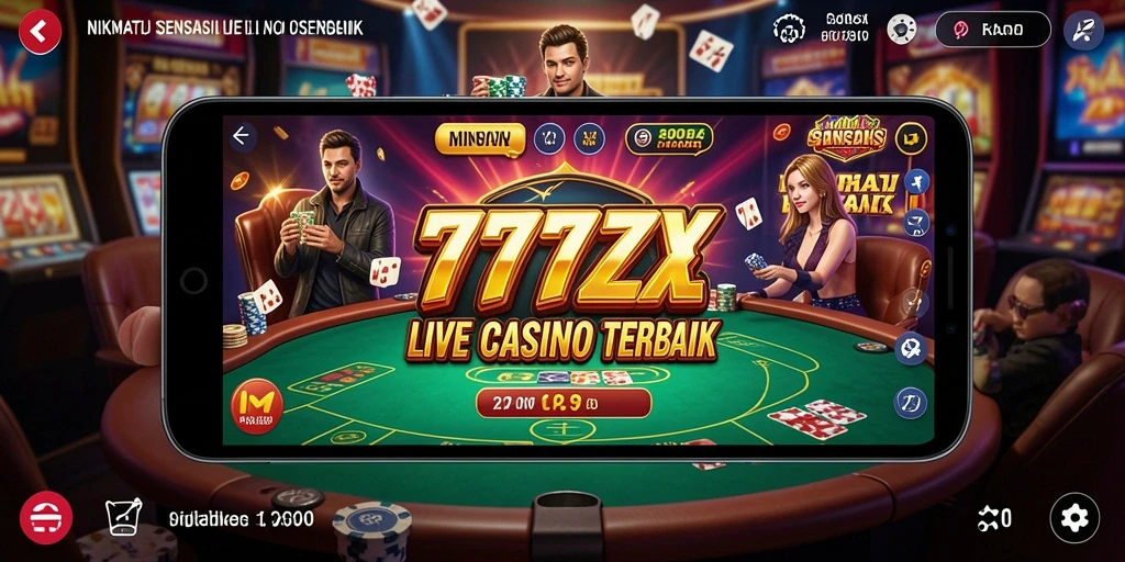 Screenshot gameplay Live Casino menampilkan dealer langsung dan permainan menarik.