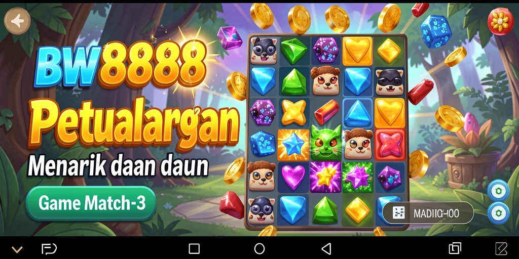 Screenshot gameplay BW888 menampilkan kombinasi warna-warni dalam Match-3.
