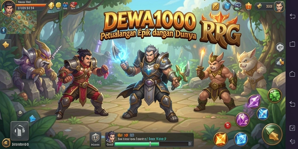 Screenshot DEWA1000 menunjukkan aksi pertarungan seru di dunia RPG.