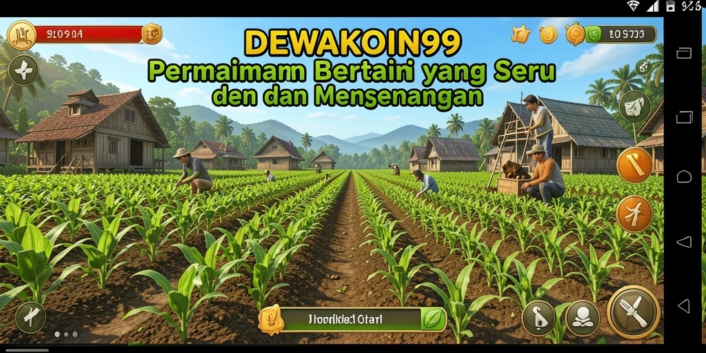 Screenshot gameplay DEWAKOIN99 yang menunjukkan ladang yang subur dan tanaman yang sedang tumbuh.