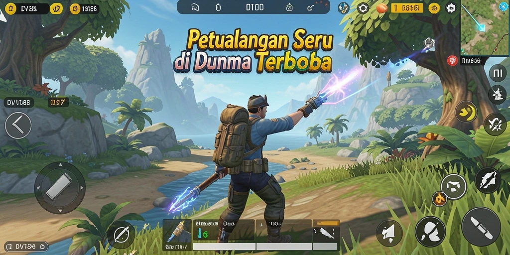 Screenshot gameplay DV188 menampilkan petualangan di dunia terbuka yang luas.