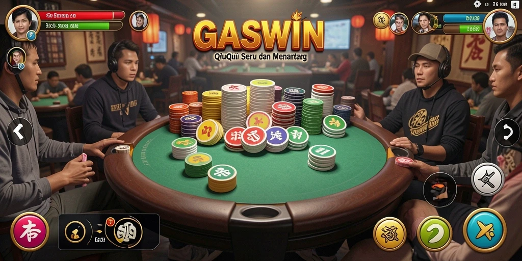 Tampilan gameplay seru dalam GASWIN yang menampilkan duel QiuQiu.