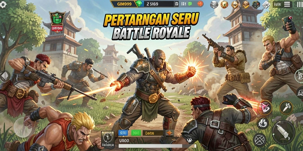 Tangkapan layar menampilkan aksi mendebarkan dalam permainan Battle Royale GIM999.