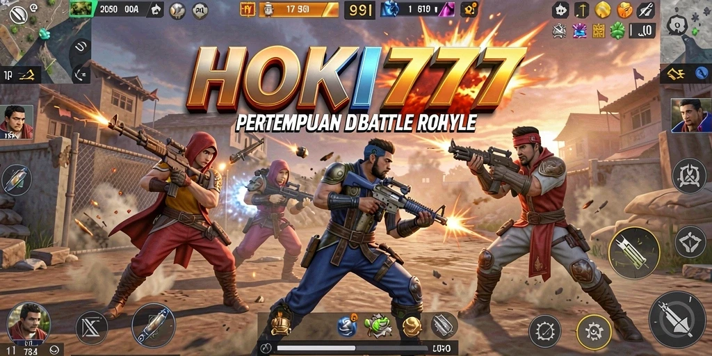 Screenshot HOKI777 menampilkan aksi pertempuran intens dalam game Battle Royale.