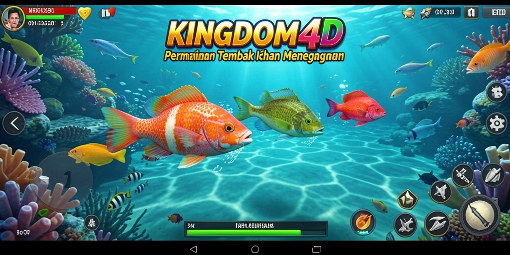Tampilan gameplay KINGDOM4D dengan aksi menembak ikan yang seru.