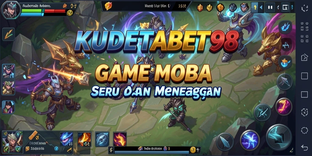 Tampilan gameplay seru dalam pertarungan MOBA yang intens.