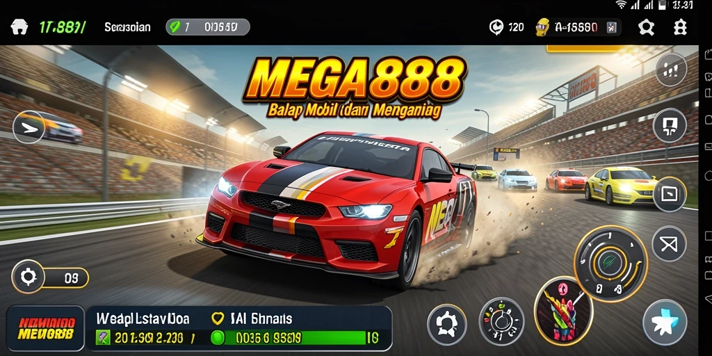 Screenshot MEGA888 menampilkan aksi balap yang mendebarkan dan grafis memukau.