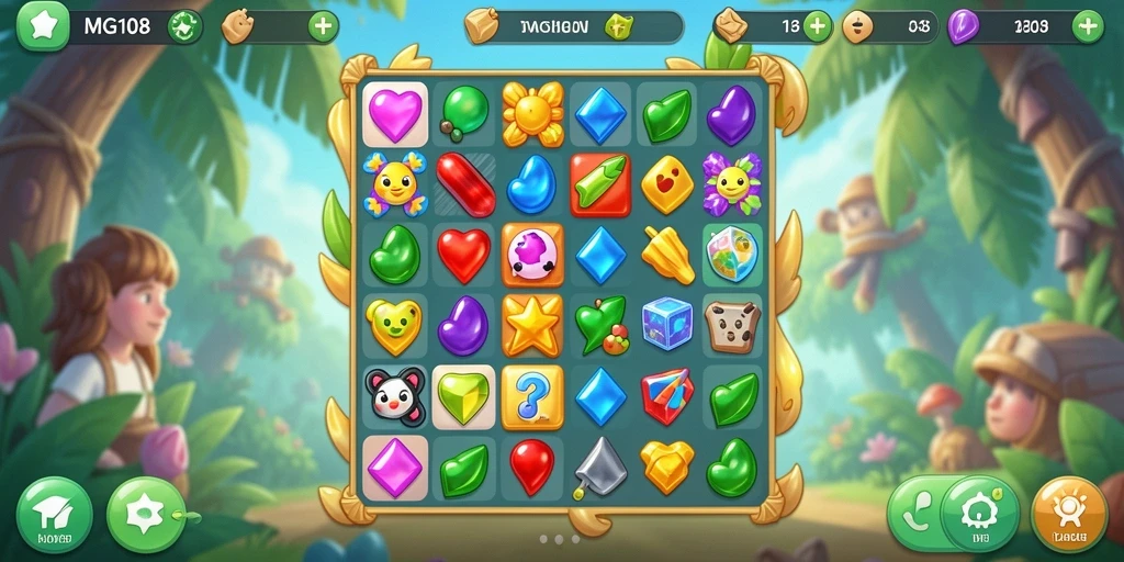 Screenshot utama MG108 menampilkan gameplay seru dari kategori Match-3.