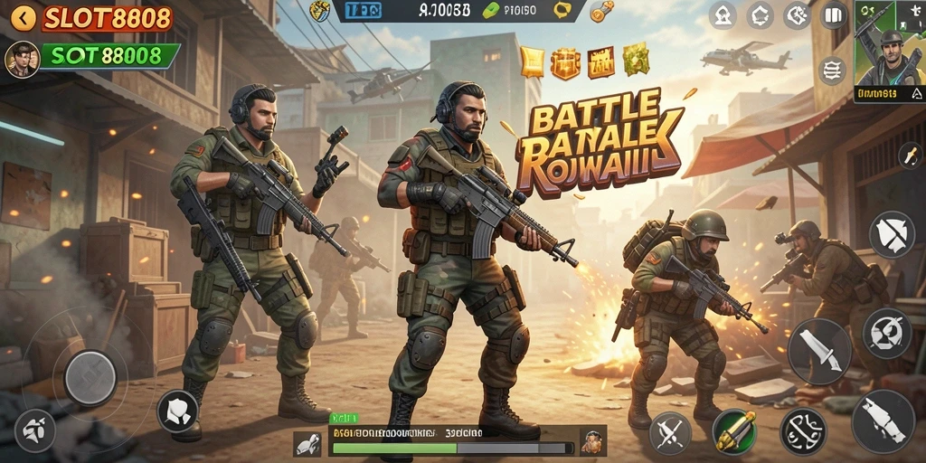 Tangkapan layar utama SLOT8808 dengan aksi Battle Royale yang mendebarkan.