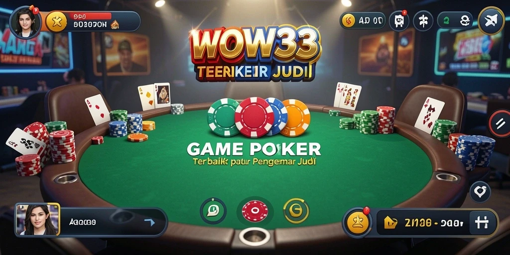 Screenshot gameplay WOW33 menunjukkan aksi seru di meja Poker.