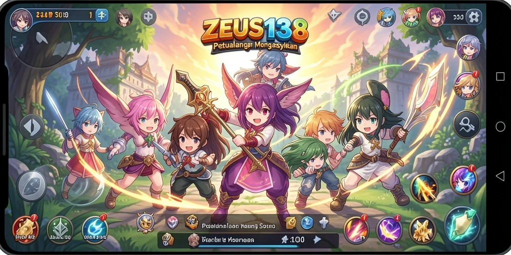 Tampilan gameplay ZEUS138 yang epik dan penuh aksi anime.